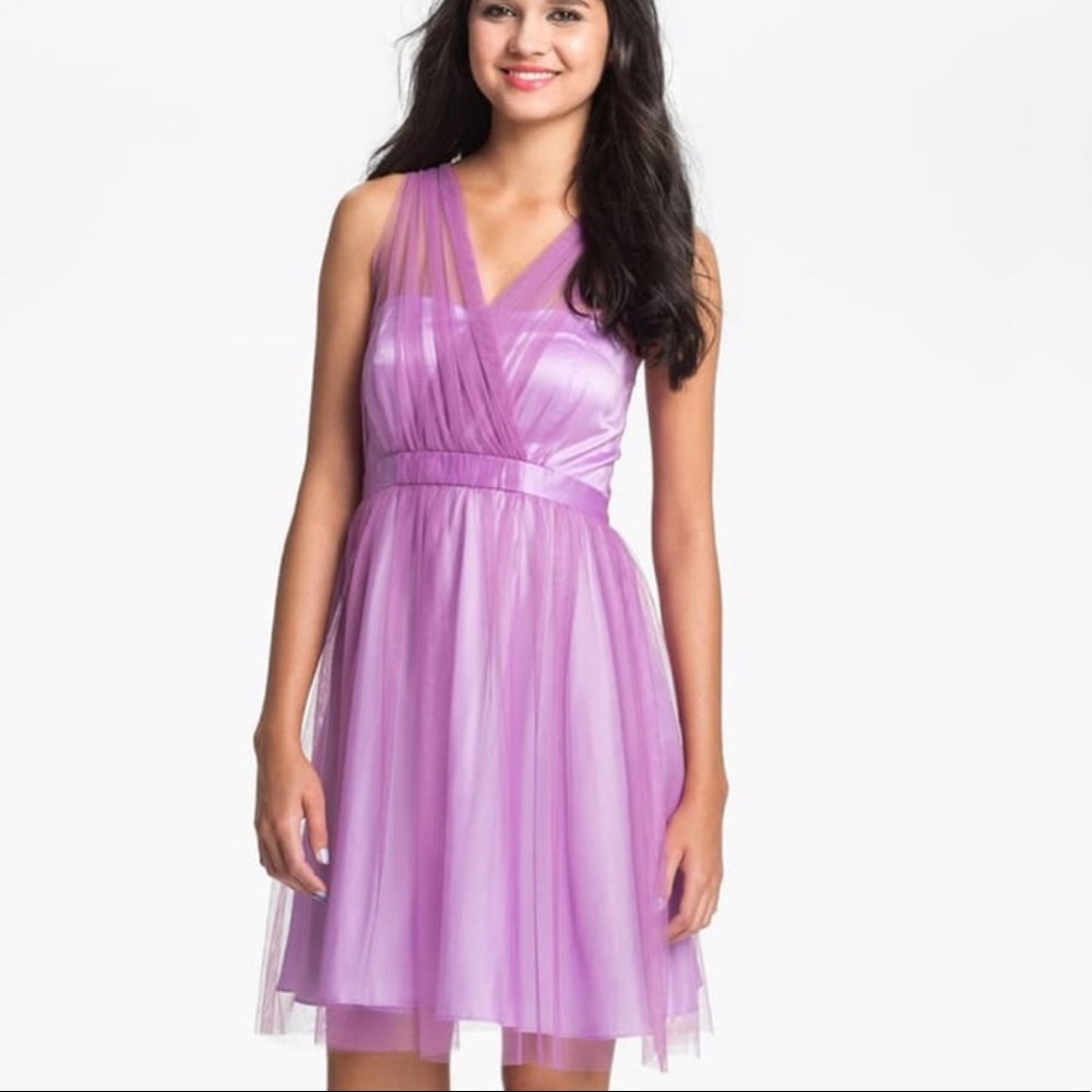 Donna Morgan Hazel Surplice Tulle Dress